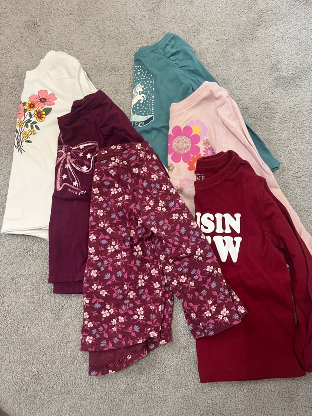 Lot of 6 Toddler Girls Mixed Tops - Pink, Teal, Burgundy, White